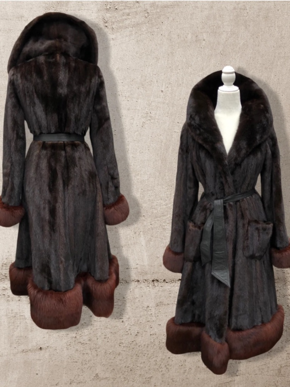 Bullocks Wilshire Luxury Mink Coat with Fox Fur Trim Princess
